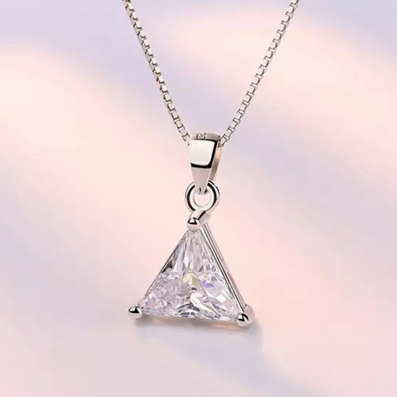 NEW S925 Trillion Cut Diamond Triangle Necklace - Picture 5 of 10
